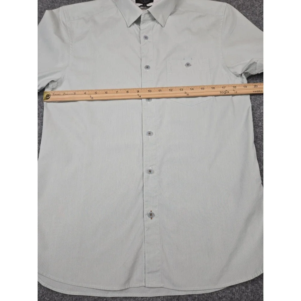 Ted Baker London Mens Size 3 M Short Sleeve Button Up Shirt Mint Green Striped